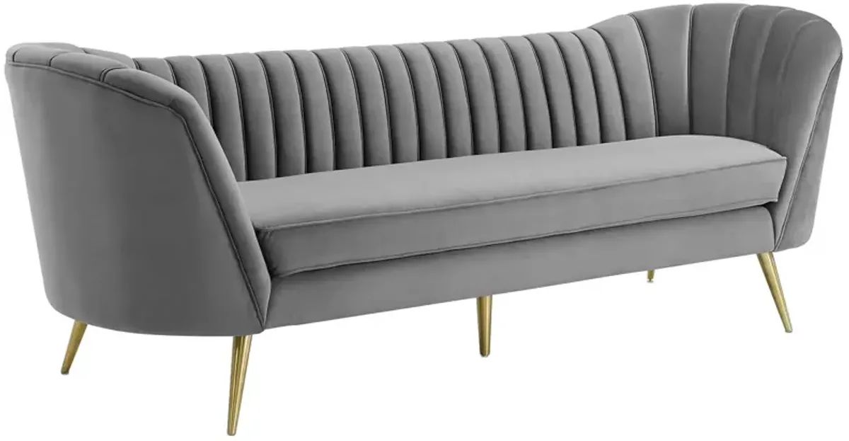 Modway Opportunity Channel Tufted Curved Back Upholstered Performance Velvet Sofa in Gray