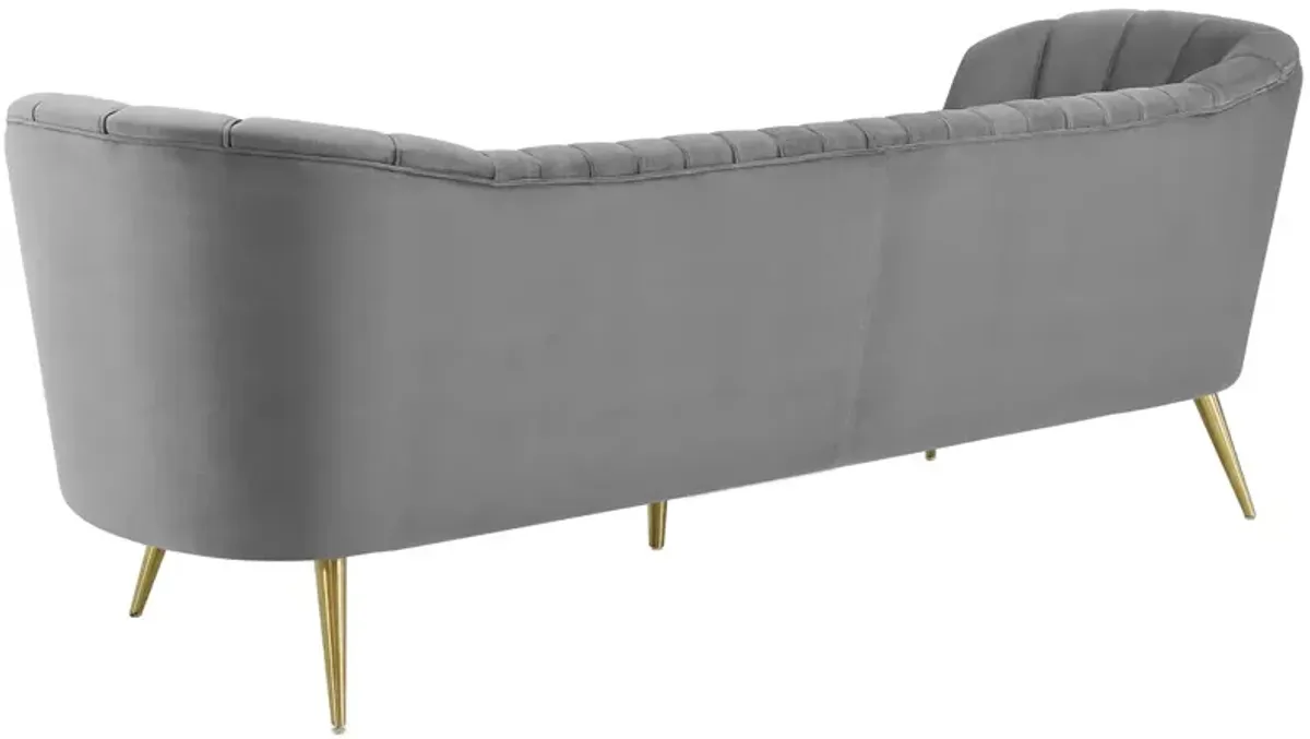 Modway Opportunity Channel Tufted Curved Back Upholstered Performance Velvet Sofa in Gray