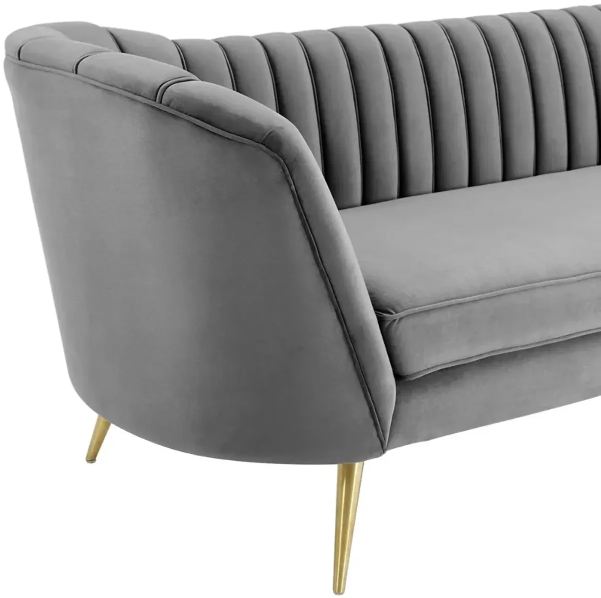 Modway Opportunity Channel Tufted Curved Back Upholstered Performance Velvet Sofa in Gray