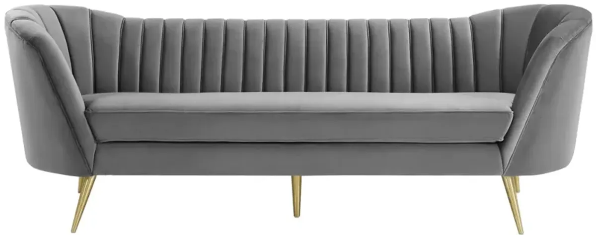 Modway Opportunity Channel Tufted Curved Back Upholstered Performance Velvet Sofa in Gray