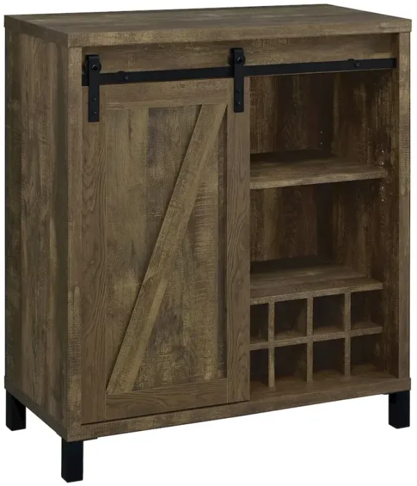 Coaster Co. of America Arlington Sliding Door Home Bar Wine Cabinet Rustic Oak