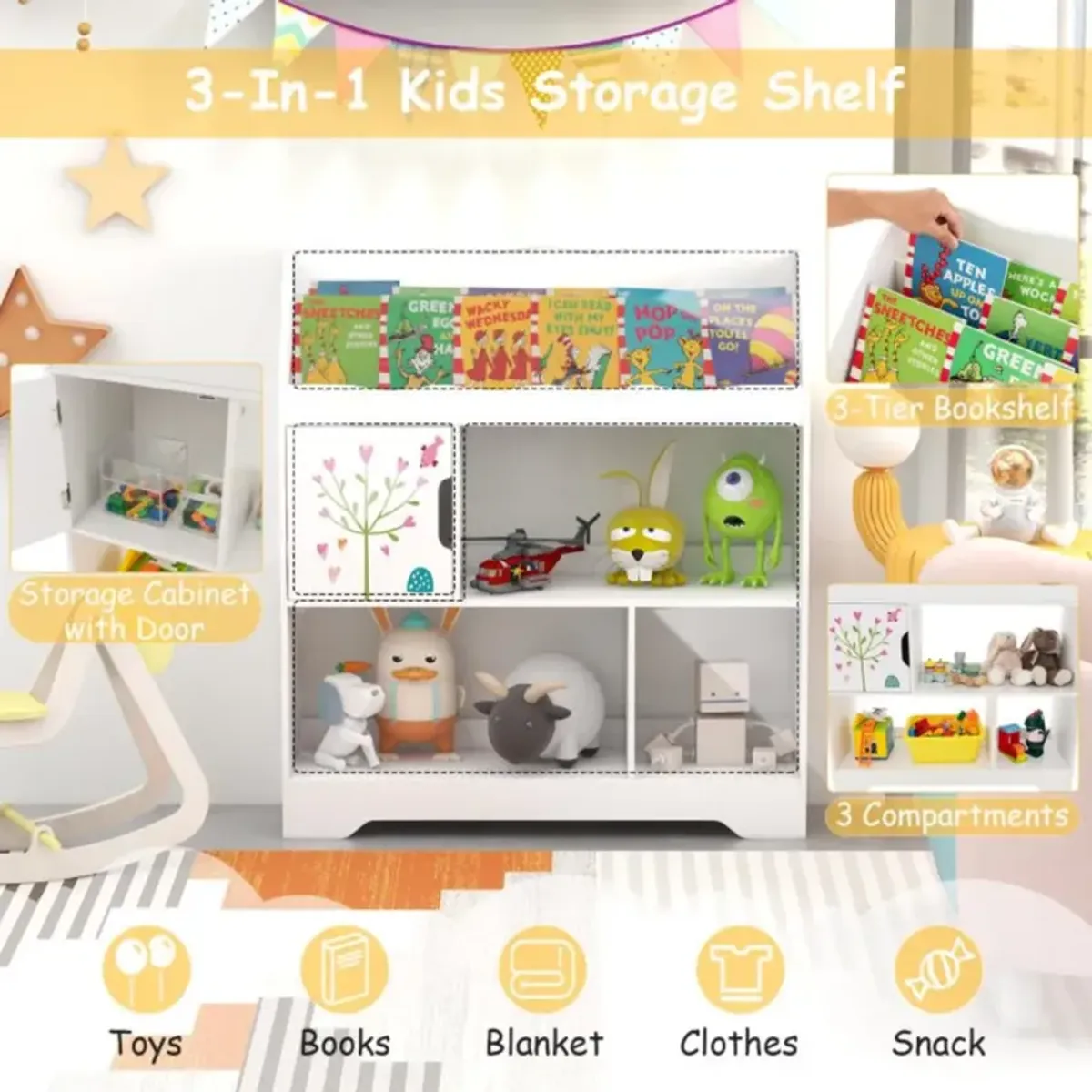 Hivvago Kids Toy Storage Organizer with Book Shelf and Storage Cabinet