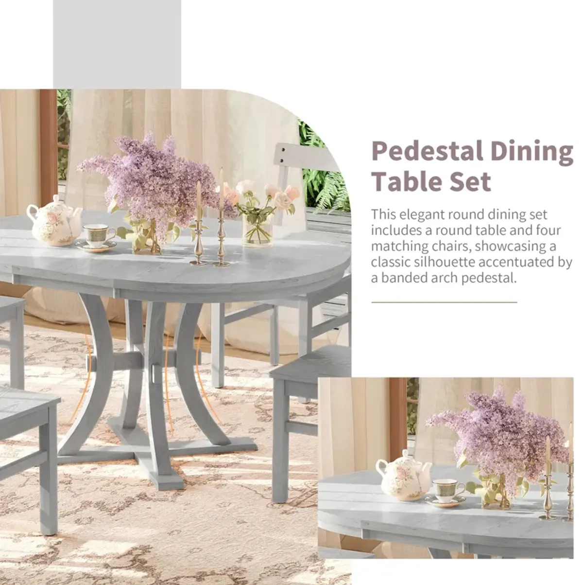 Merax 5-Piece Rustic Round Pedestal Extendable Dining Table Set