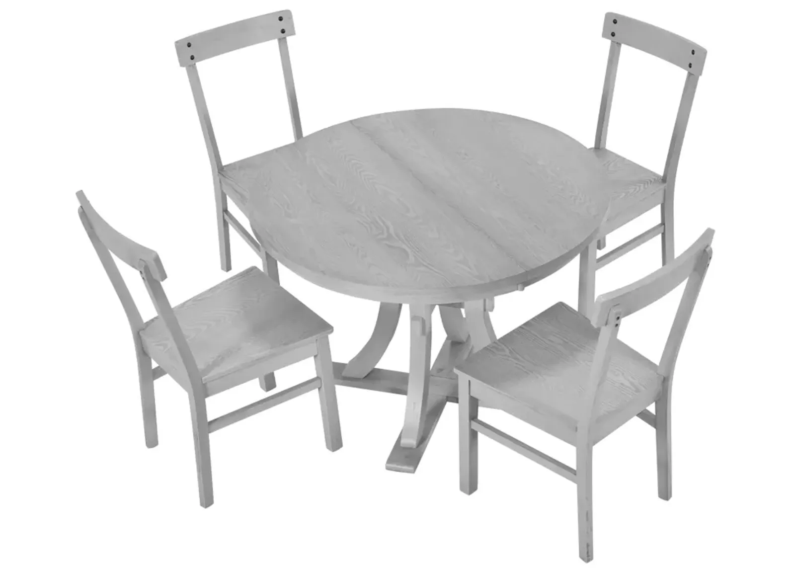 Merax 5-Piece Rustic Round Pedestal Extendable Dining Table Set