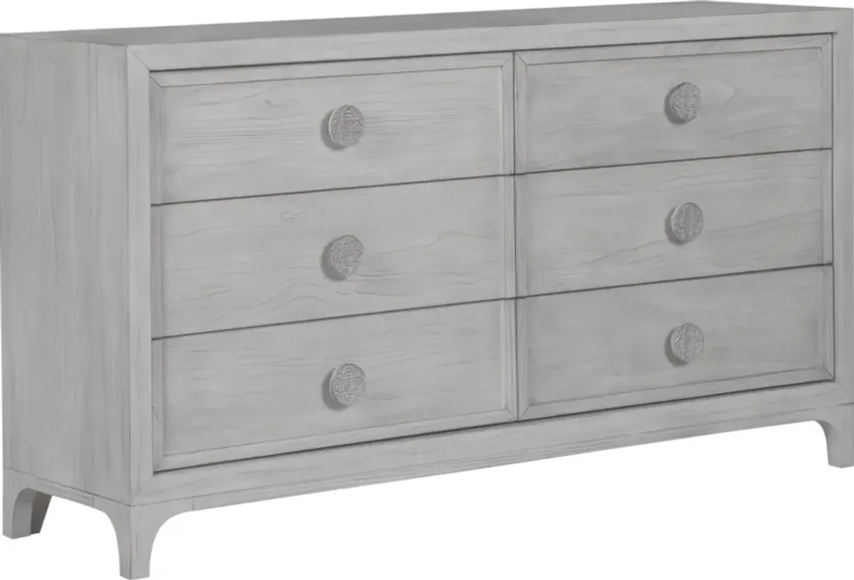 Boho Chic Six-Drawer Dresser in Washed White