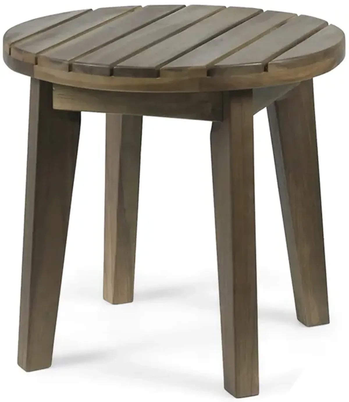 Outdoor Side End Table, Slatted, Tapered Legs 16 Inch Gray Acacia Wood - Benzara