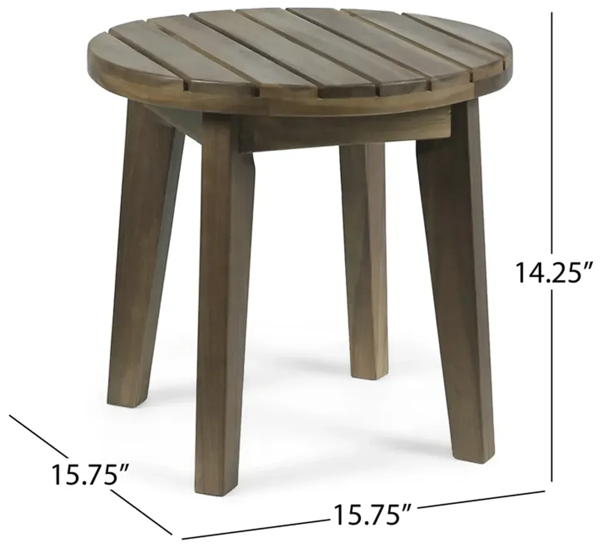 Outdoor Side End Table, Slatted, Tapered Legs 16 Inch Gray Acacia Wood - Benzara