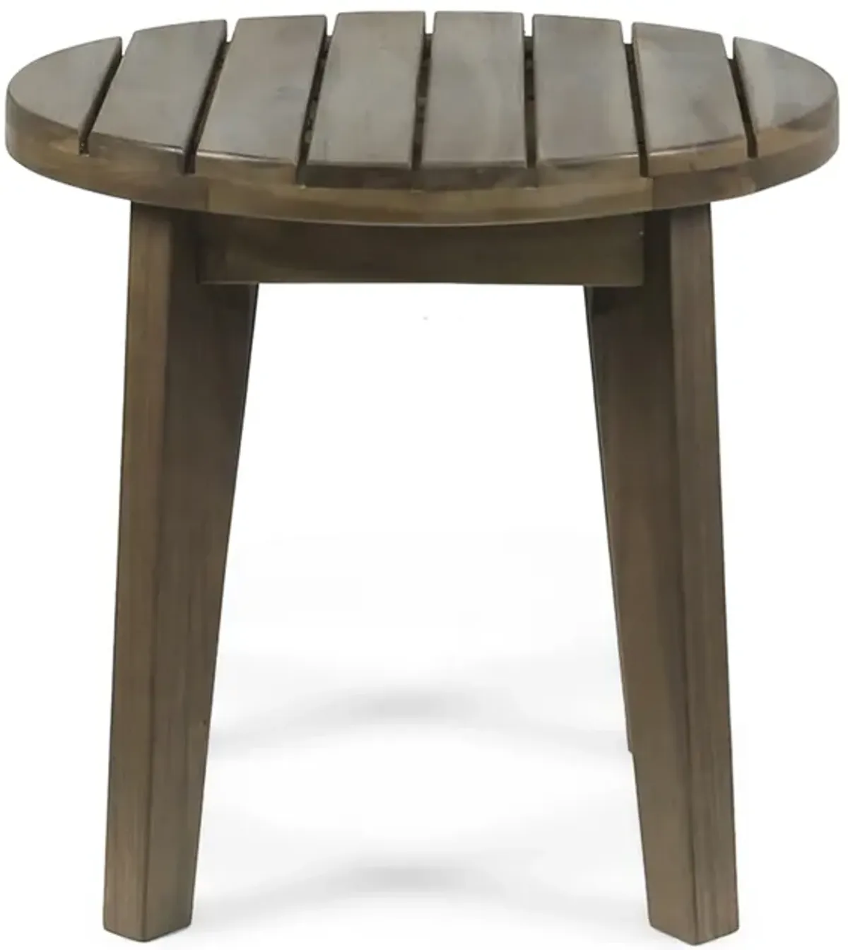 Outdoor Side End Table, Slatted, Tapered Legs 16 Inch Gray Acacia Wood - Benzara