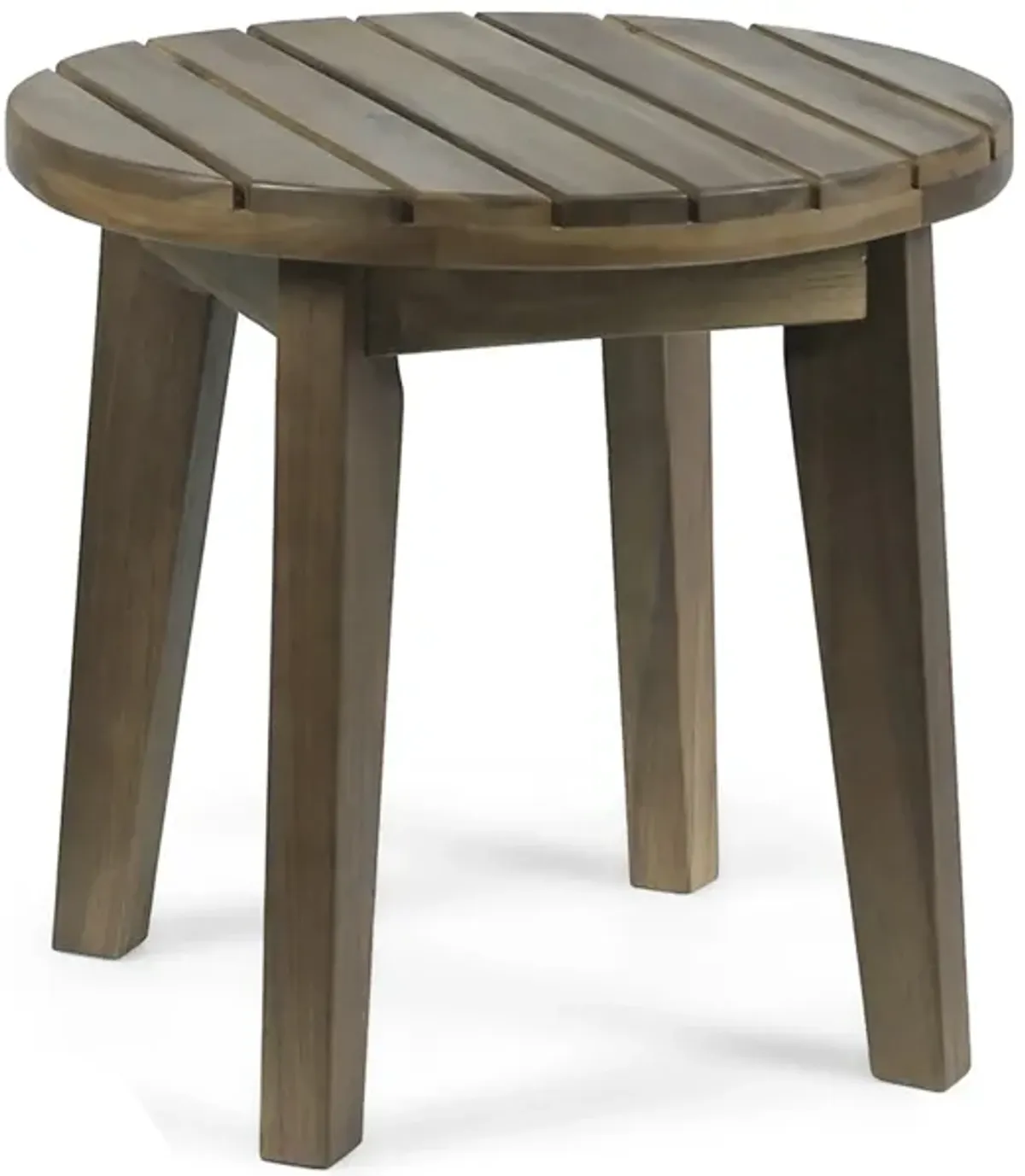 Outdoor Side End Table, Slatted, Tapered Legs 16 Inch Gray Acacia Wood - Benzara