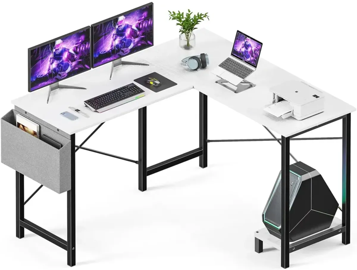 Sweetcrispy L Shaped Computer Desk - Gaming Table Corner Desk 50 Inch PC White Writing Desk Study Desks with Wooden Desktop CPU