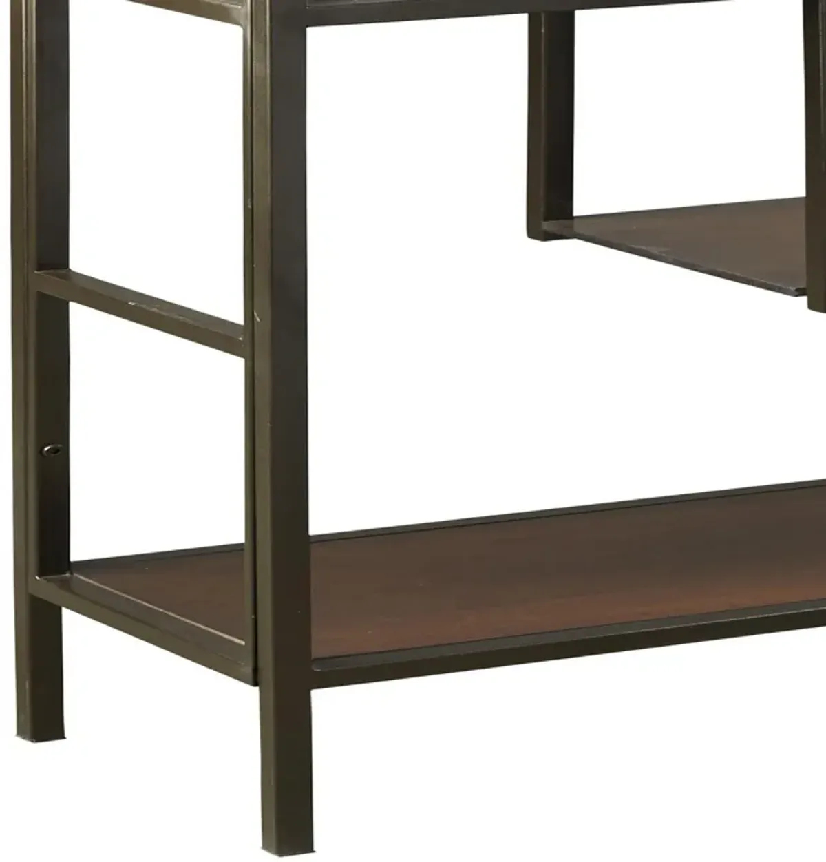 5 Shelves Asymmetric Design Bookcase with Metal Frame, Brown and Black-Benzara