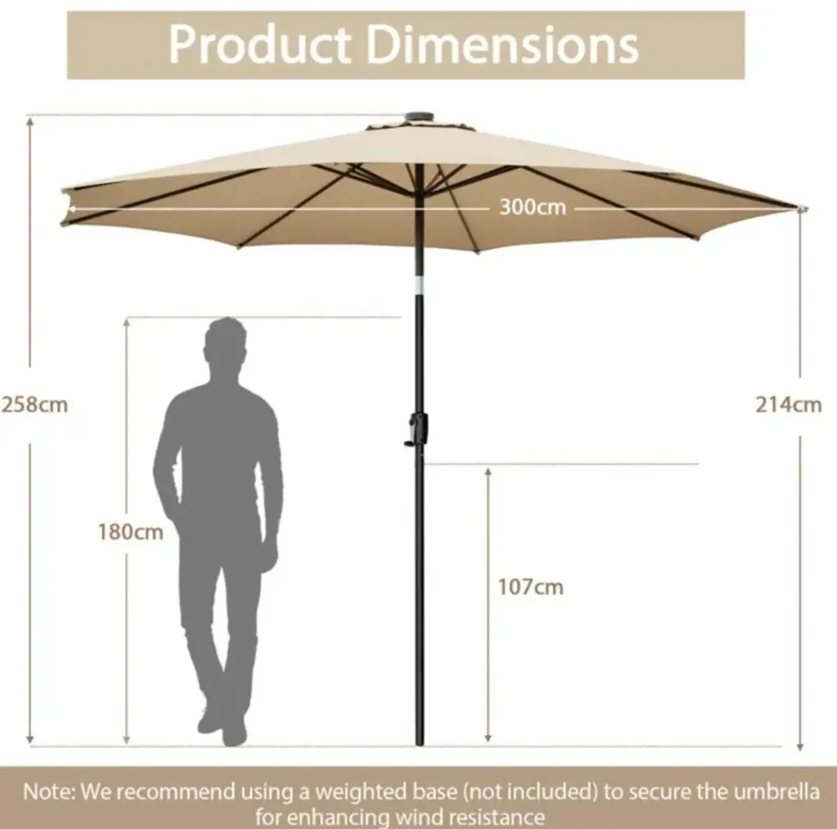 Hivvago 10 Feet Patio Umbrella with 112 Solar Lights and Crank Handle