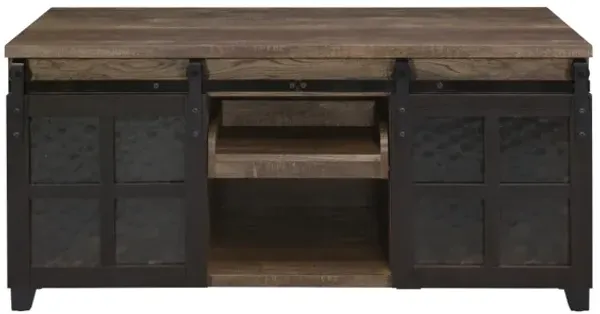 Nineel Coffee Table, Obscure Glass, Rustic Oak & Black Finish