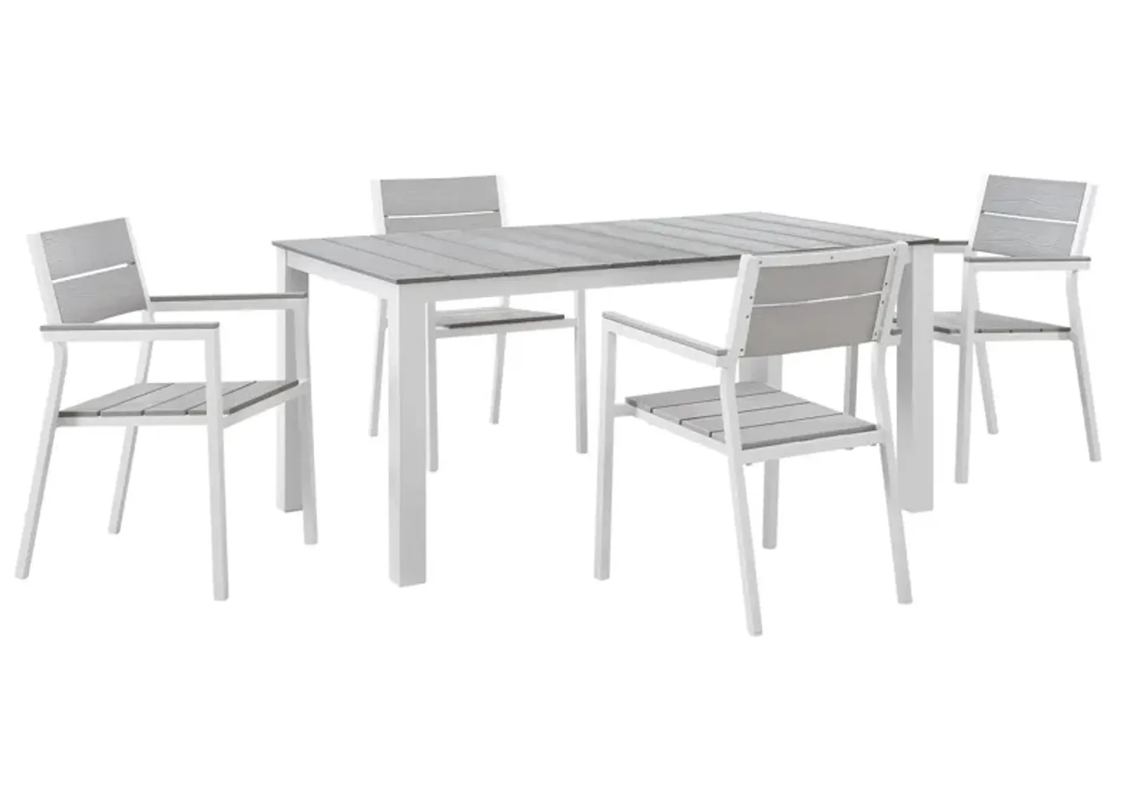 Maine 5 Piece Outdoor Patio Dining Set - White Light Gray