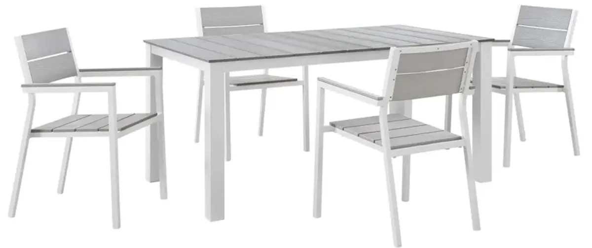 Maine 5 Piece Outdoor Patio Dining Set - White Light Gray