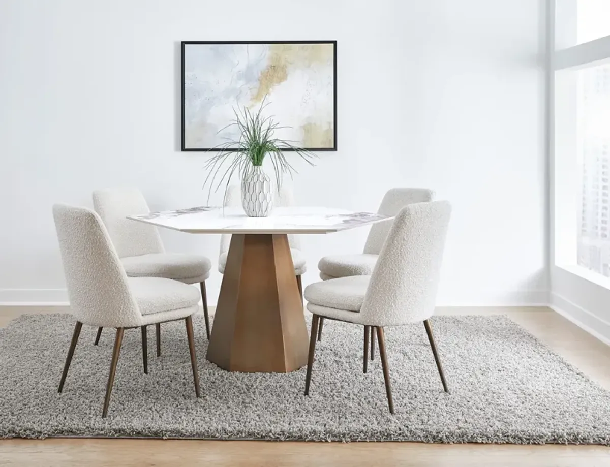 Balos Stone Top Hexagonal Dining Table in Chanelle and Bronze