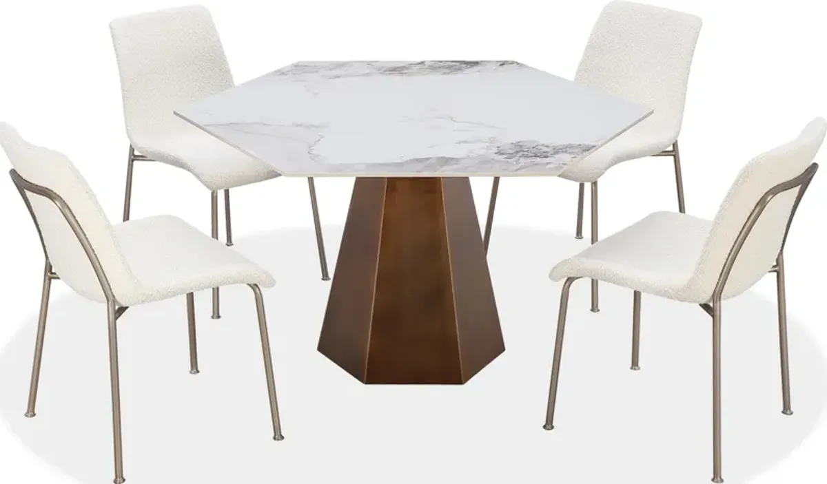 Balos Stone Top Hexagonal Dining Table in Chanelle and Bronze