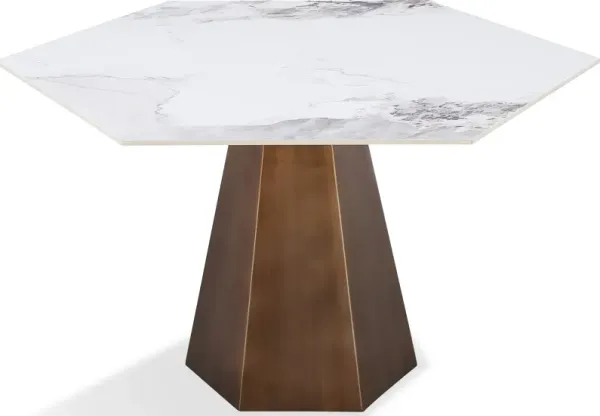 Balos Stone Top Hexagonal Dining Table in Chanelle and Bronze