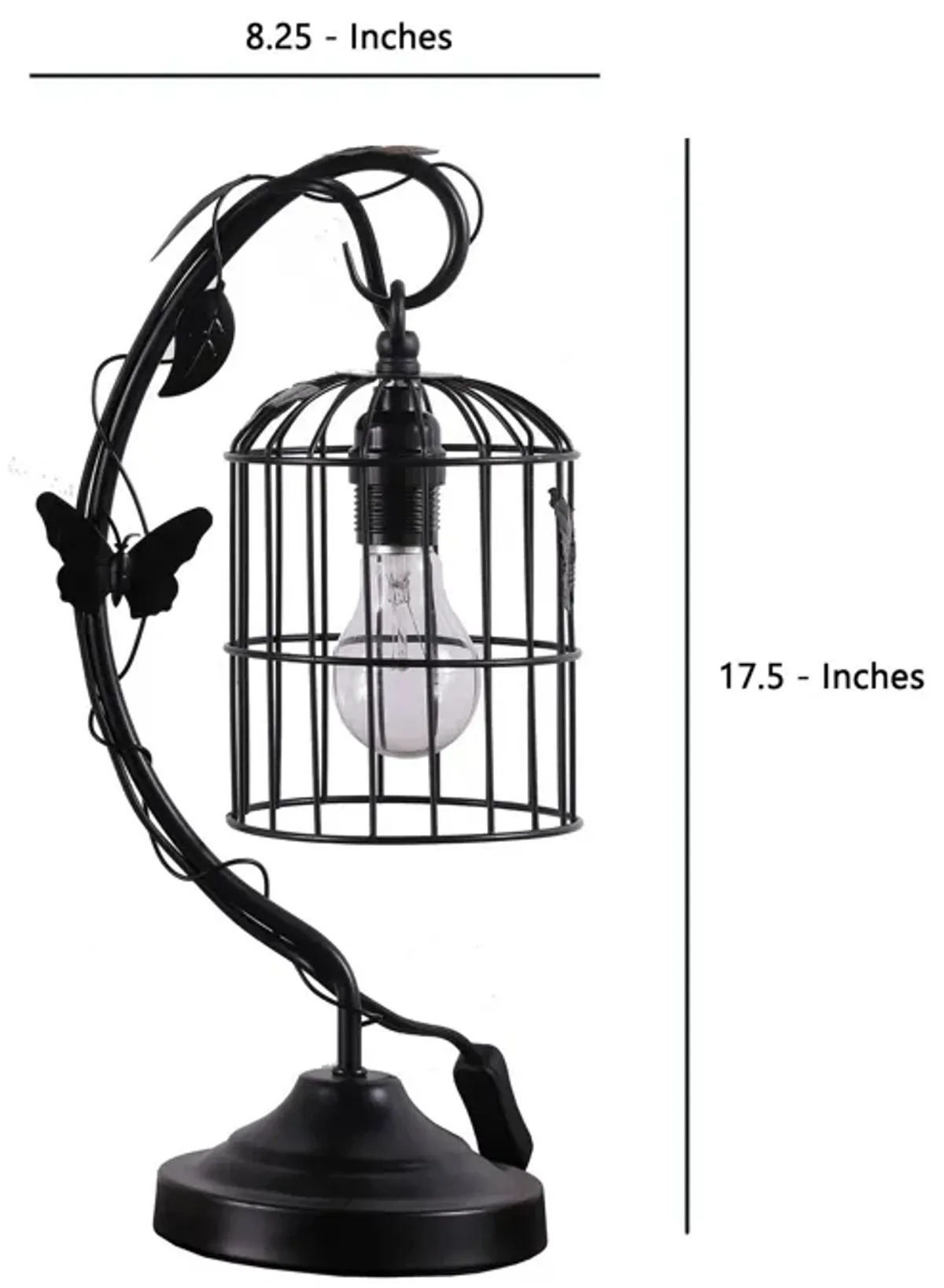 Arc Design Metal Table Lamp with Birdcage Shade, Black-Benzara