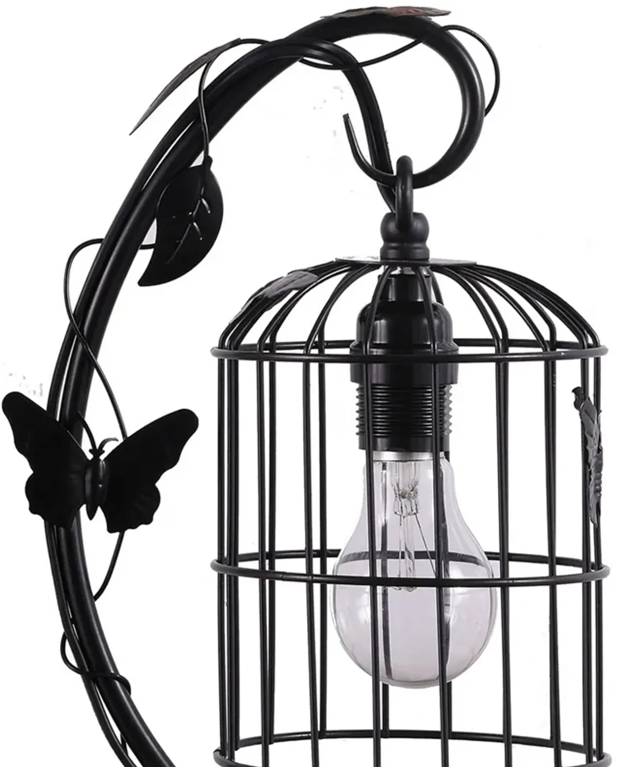 Arc Design Metal Table Lamp with Birdcage Shade, Black-Benzara