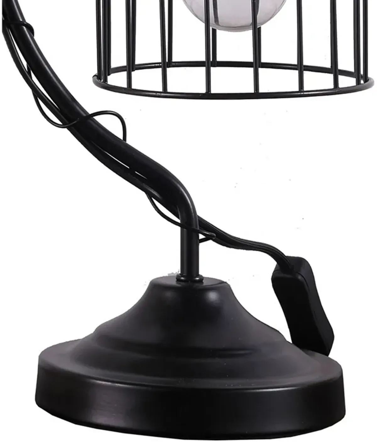 Arc Design Metal Table Lamp with Birdcage Shade, Black-Benzara