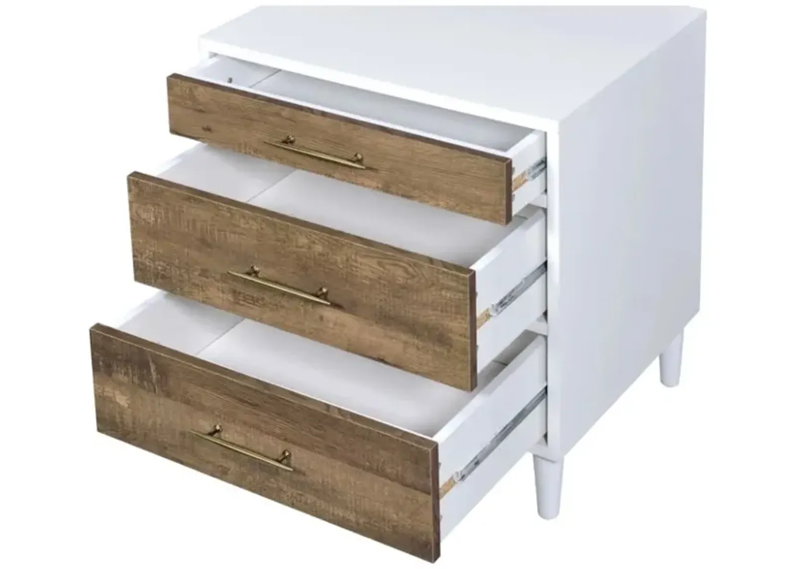 Hivvago White And Distressed Oak Three Drawer Nightstand