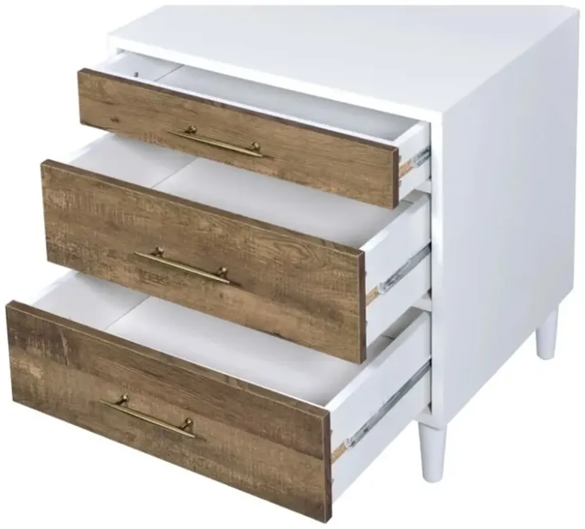 Hivvago White And Distressed Oak Three Drawer Nightstand