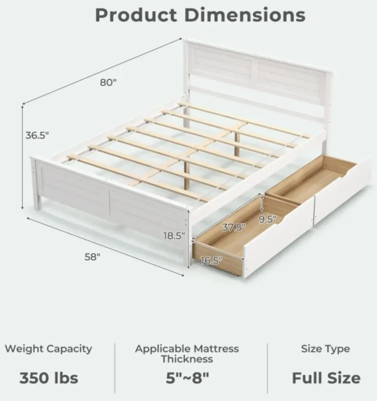 Hivvago Full Size Bed Frame with Storage Drawers and Solid Wood Headboard