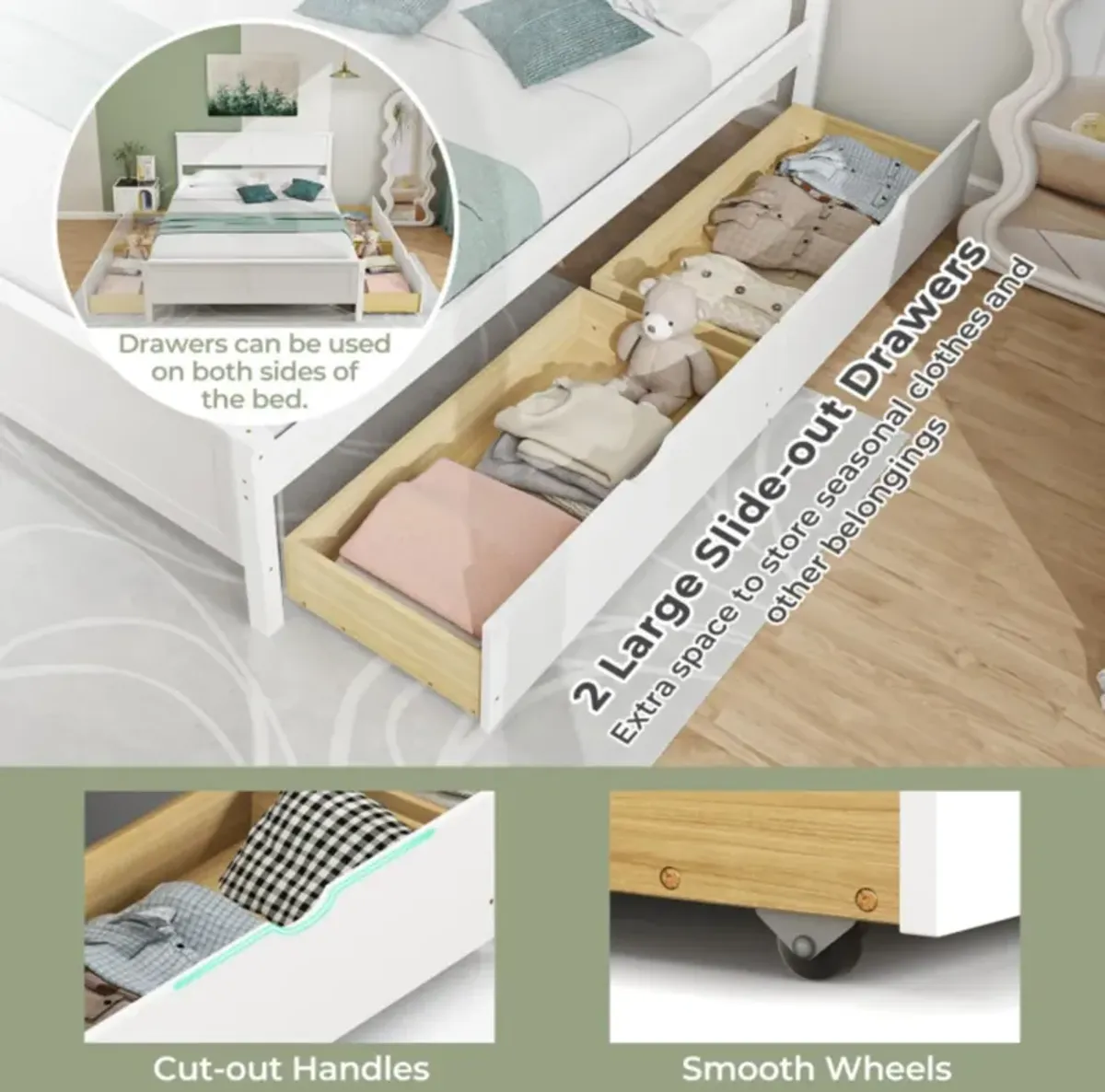 Hivvago Full Size Bed Frame with Storage Drawers and Solid Wood Headboard