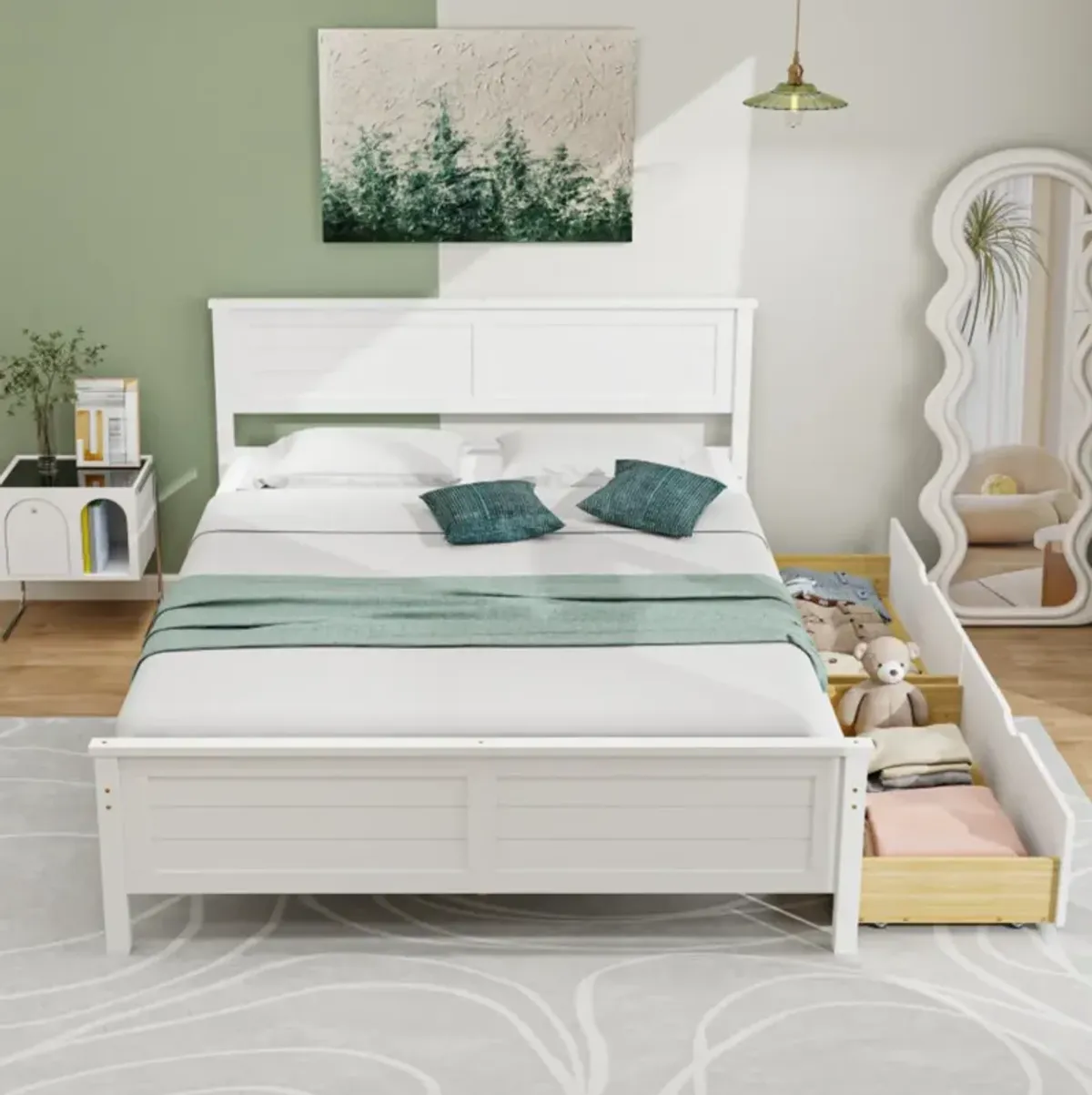 Hivvago Full Size Bed Frame with Storage Drawers and Solid Wood Headboard