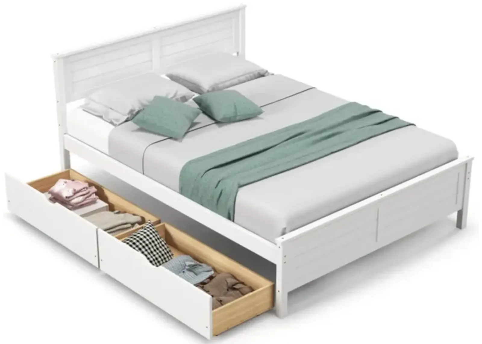 Hivvago Full Size Bed Frame with Storage Drawers and Solid Wood Headboard