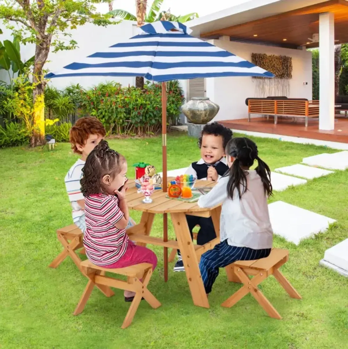 Hivvago Kids Wooden Table Set for Children Aged 3+ Years