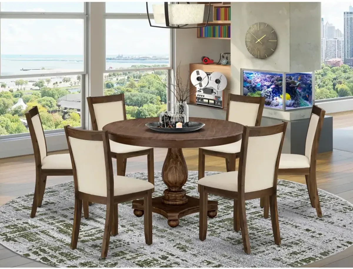 East West Furniture East West Furniture F2MZ7-NN-32 7-Piece dining Table Set - A Gorgeous Wood Table and 6 Wonderful Light Beige Linen Fabric Dining Chairs with Stylish High Back (Sand Blasting Antique Walnut Finish)