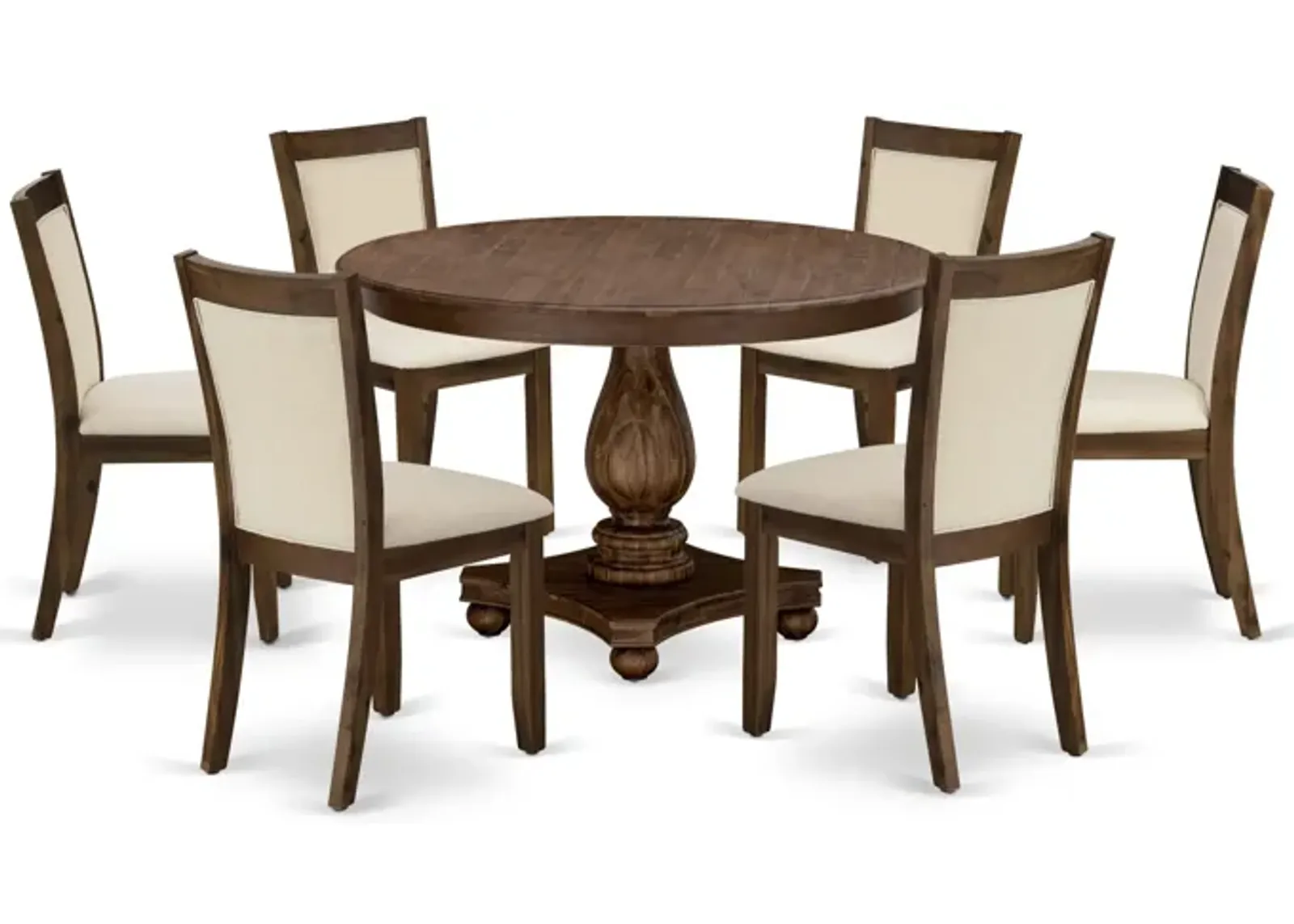 East West Furniture East West Furniture F2MZ7-NN-32 7-Piece dining Table Set - A Gorgeous Wood Table and 6 Wonderful Light Beige Linen Fabric Dining Chairs with Stylish High Back (Sand Blasting Antique Walnut Finish)