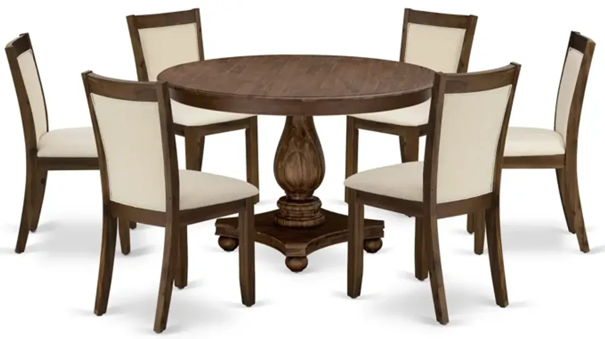 East West Furniture East West Furniture F2MZ7-NN-32 7-Piece dining Table Set - A Gorgeous Wood Table and 6 Wonderful Light Beige Linen Fabric Dining Chairs with Stylish High Back (Sand Blasting Antique Walnut Finish)