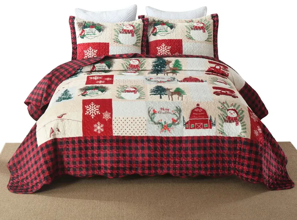 Marcielo 3 Pc Velvet Quilted Oversized Christmas Quilt Bedspread Set