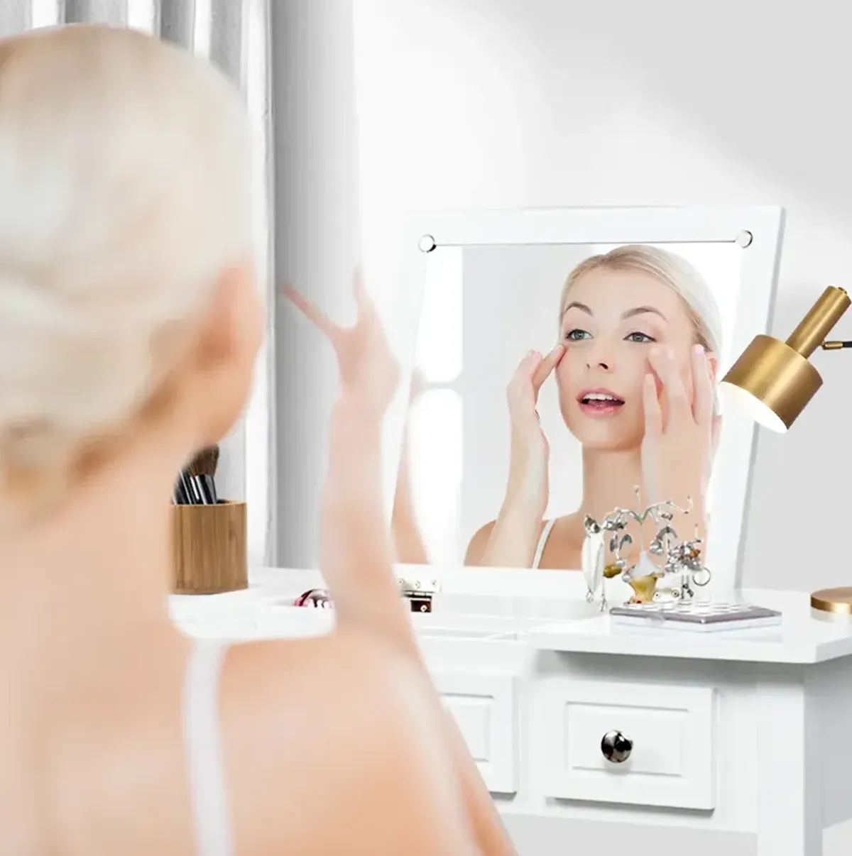 Vanity Dressing Table Set with Flip Top Mirror and 3 Drawers