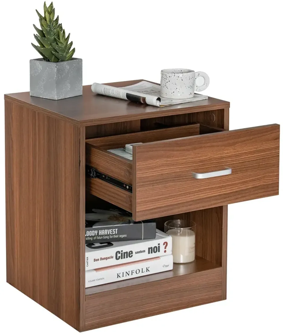 Modern Nightstand with Storage Drawer and Cabinet