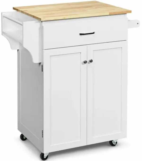 Hivvago Utility Rolling Storage Cabinet Kitchen Island Cart with Spice Rack-White