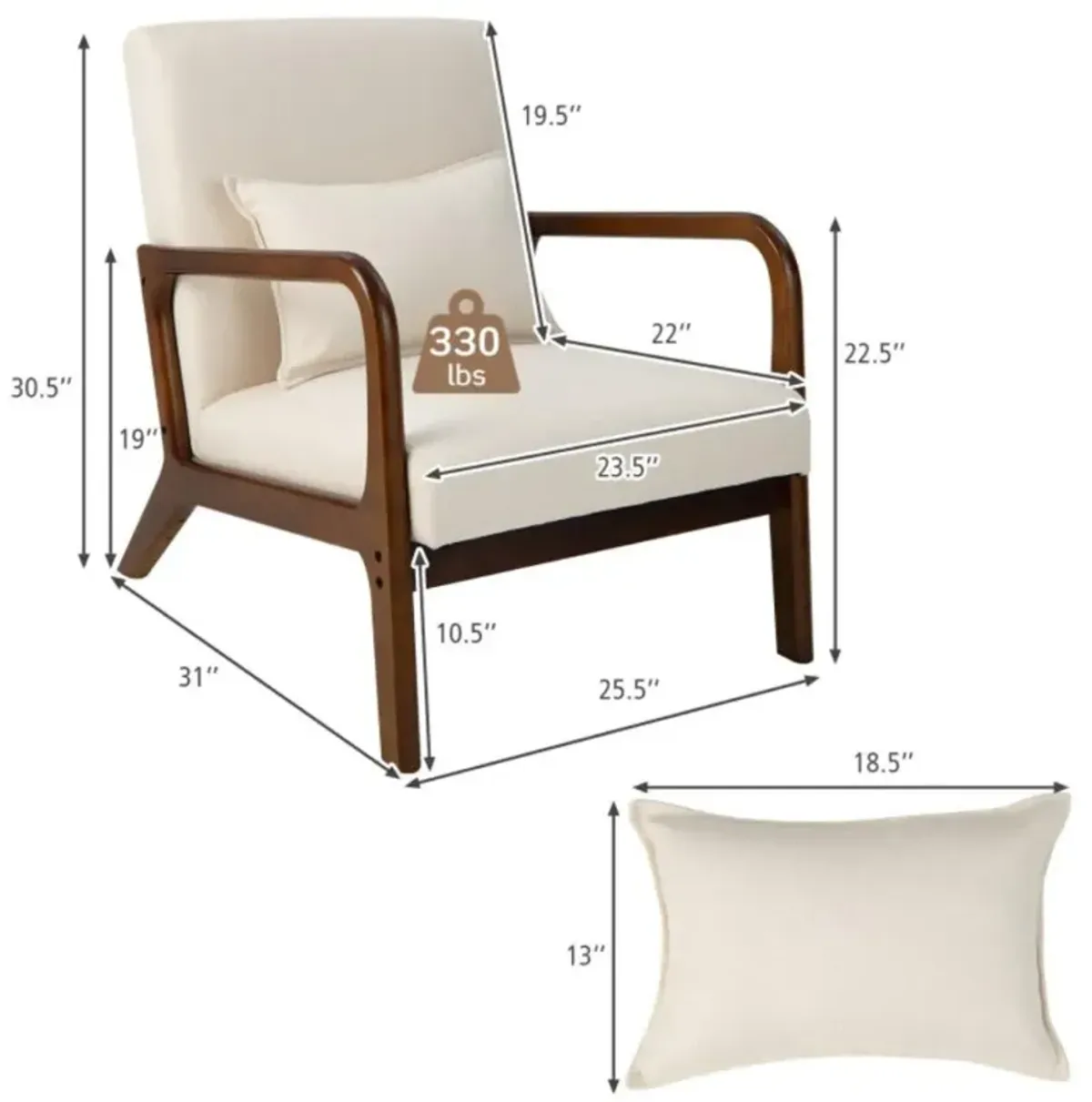 Hivvago Modern Accent Chair with Rubber Wood Frame and Lumbar Pillow