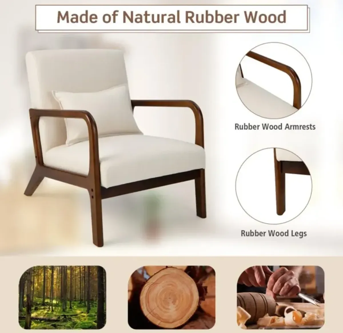 Hivvago Modern Accent Chair with Rubber Wood Frame and Lumbar Pillow