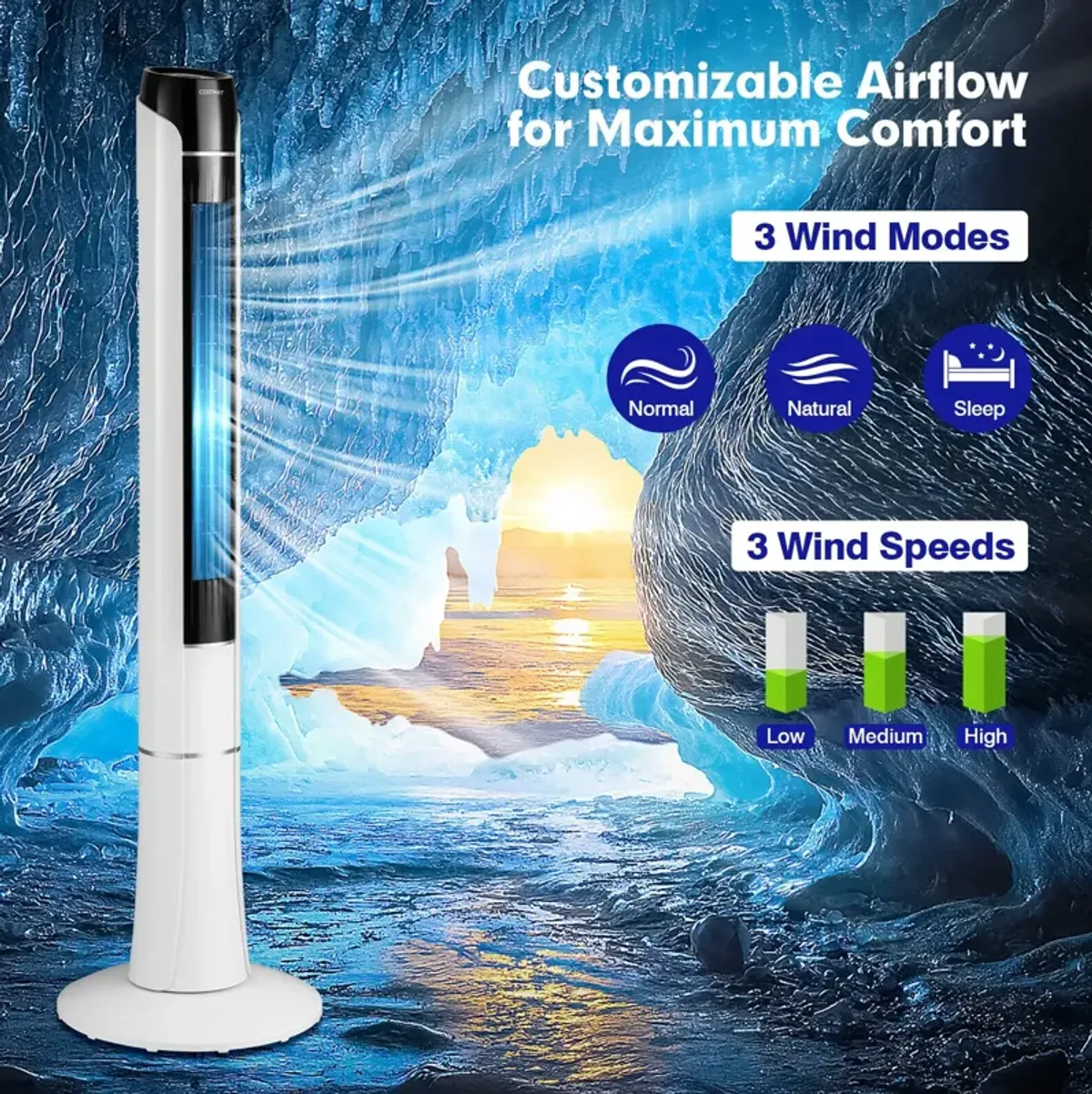 Portable 48 Inches Tower Fan with Remote Control-White