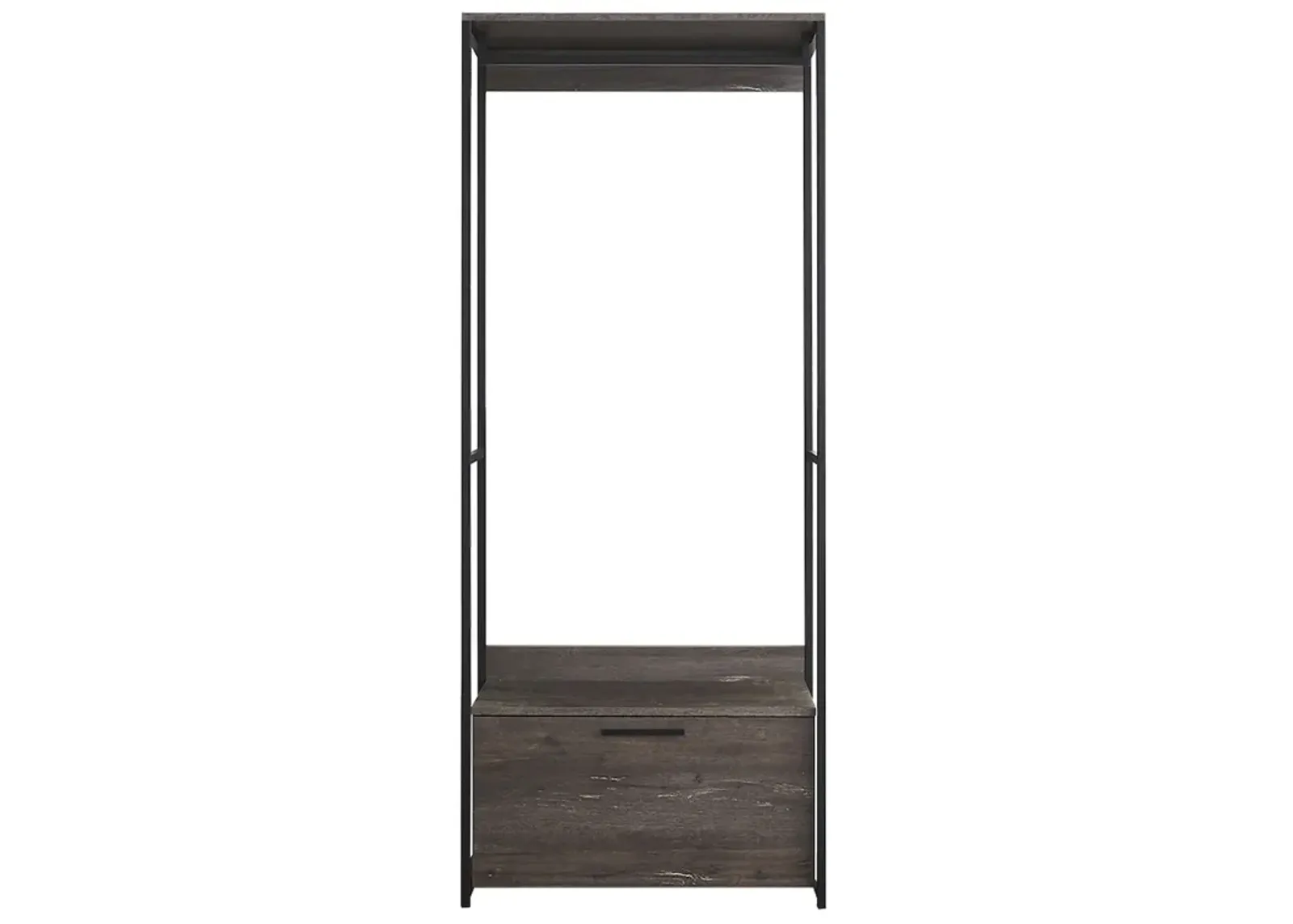 FC Design Klair Living Wood and Metal Walk-in Closet with One Drawer in Rustic Gray