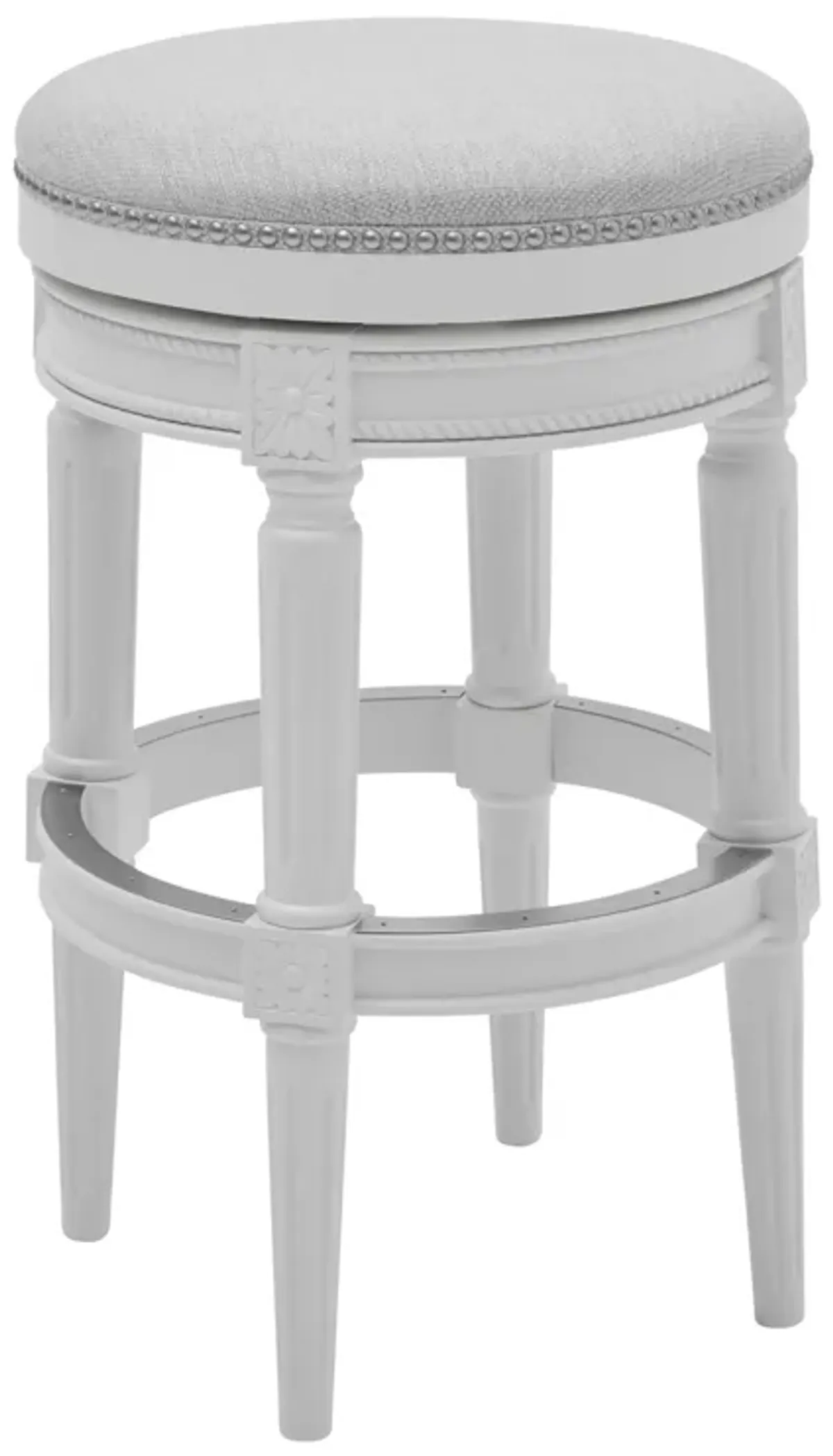 Bar Height Round Backless Stool In  White Fabric