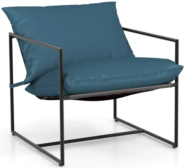 2 Pieces Sling Accent Chair Leisure Chair with Weatherproof Seat Fabric Indoor Outdoor-Navy