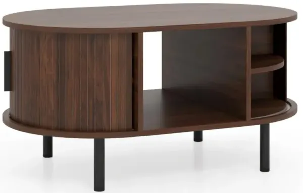 Hivvago Oval Coffee Table with Open Compartment and Sector Shelves