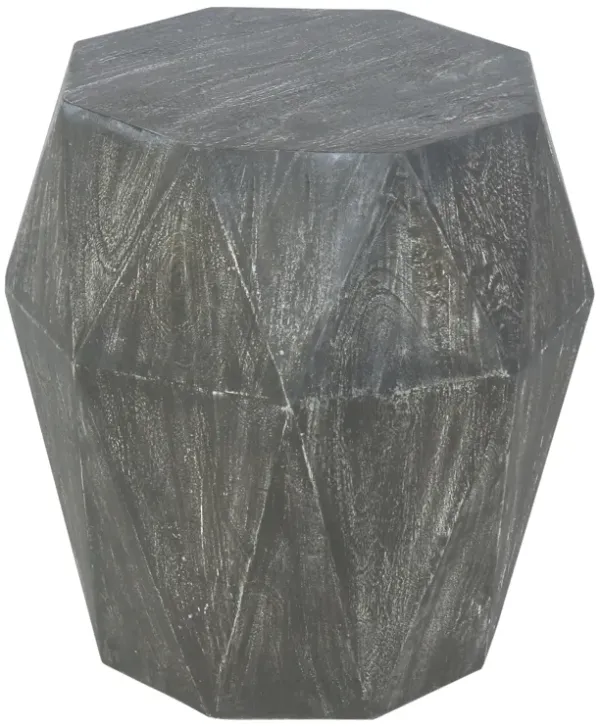 Ashton 22 Inch Mango Wood Side End Table, Octagonal, Faceted, Chiseled Edges, Rustic Gray-Benzara