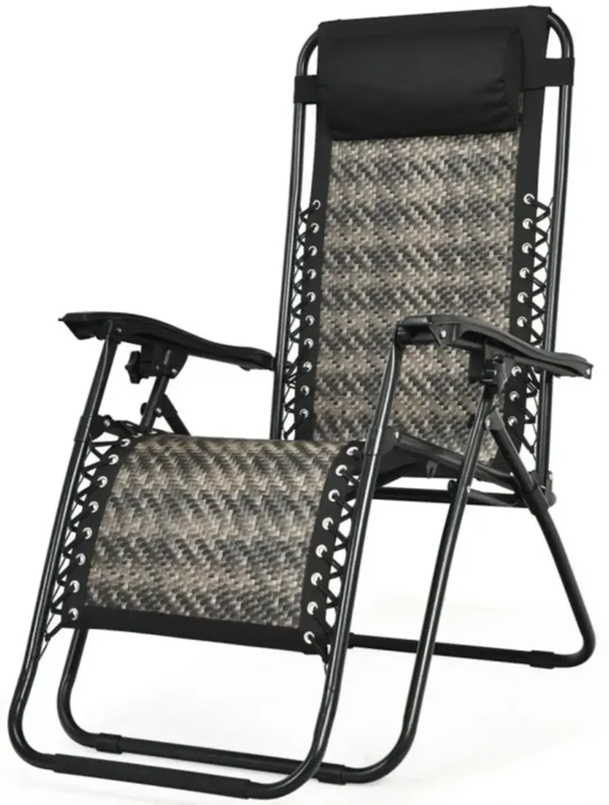 Hivvago Folding Rattan Zero Gravity Lounge Chair with Removable Head Pillow