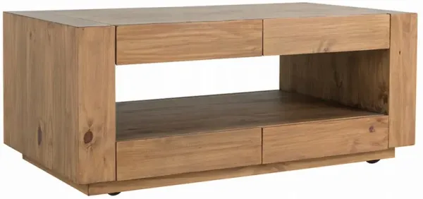 Ayma Coffee Table, 1 Inner Shelf, Brown Oak Wood, Rectangular 50 Inch - Benzara