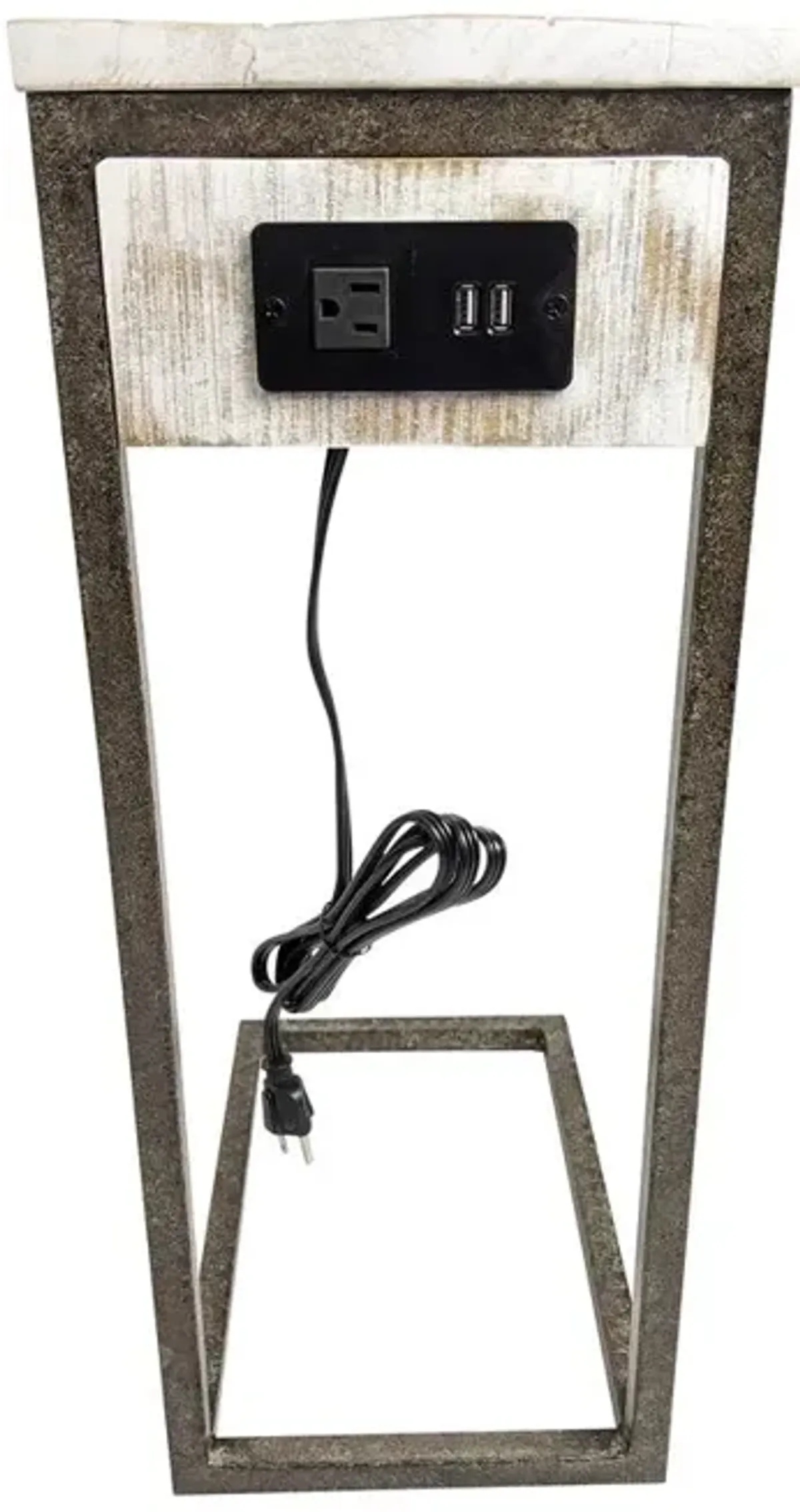 Carolina Living Chloe C-Form Accent Table - USB Ports - Natural Driftwood Top - Aged Iron Base